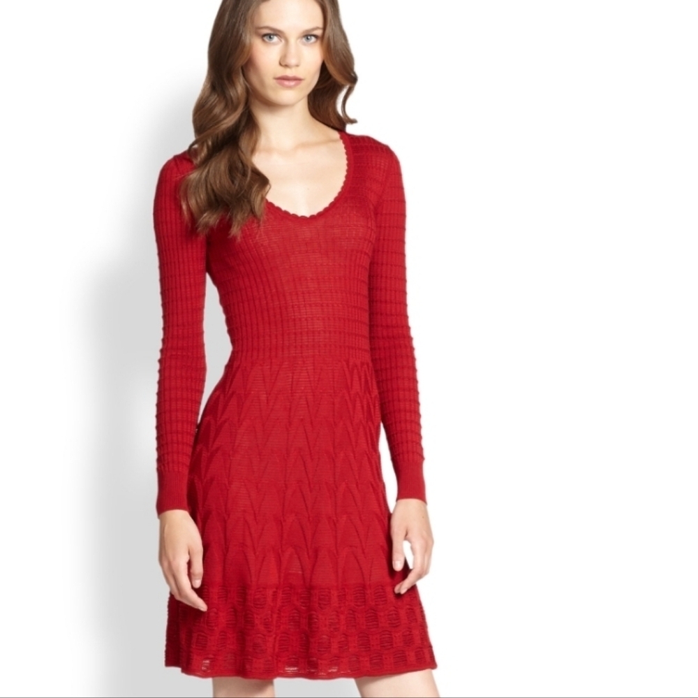 MISSONI WOMENS CREW NECK SHORT SLEEVE KNITTED FIT & FLARE DRESS SZ US 6